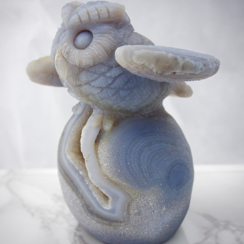 宝石彫刻】アゲート（ジオード）・フクロウ 天然石 しださん(=ﾟωﾟ