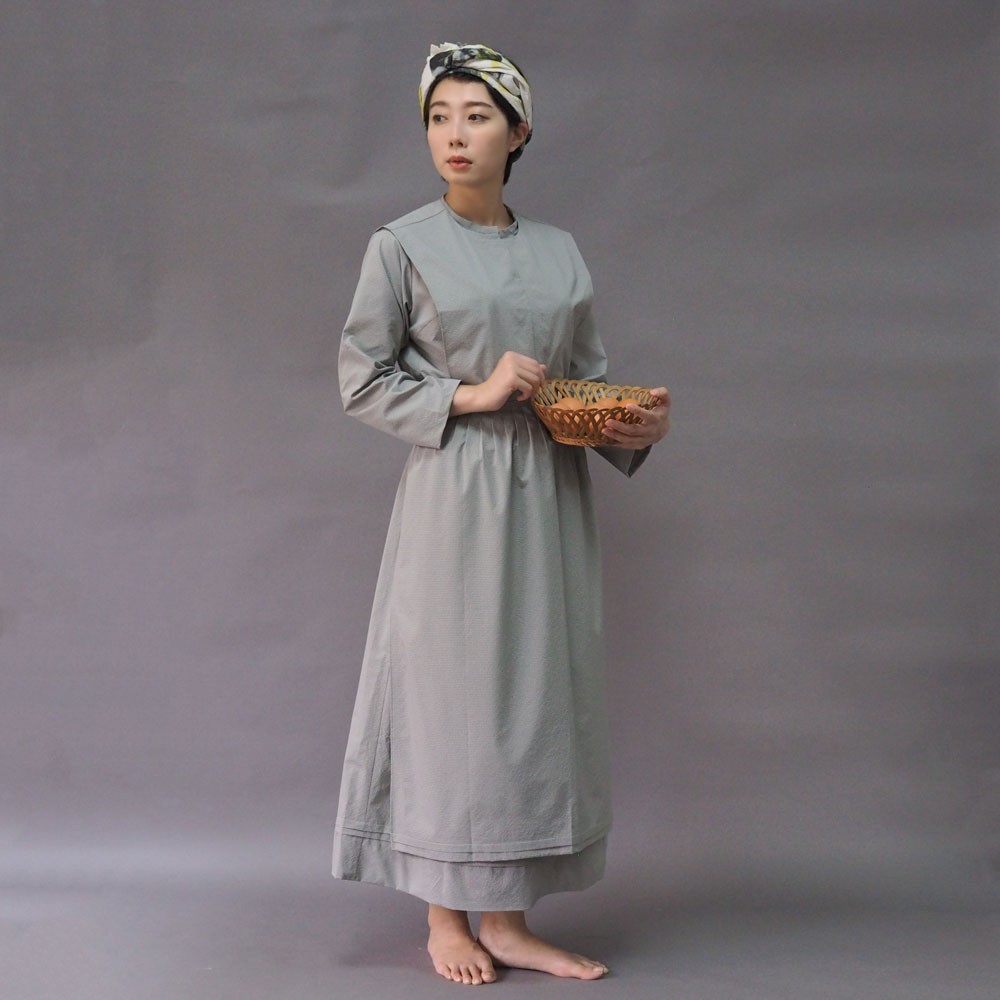 【受注制作】トラディショナルアーミッシュドレス◇チャコールグレー・チェック（サッカー調）*薄手・軽量・吸収速乾*