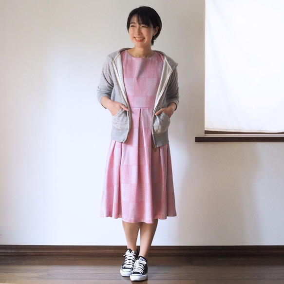 【XS-LL定做】阿米甚風簡約連衣裙◇格子格紋提花（粉色） 第3張的照片
