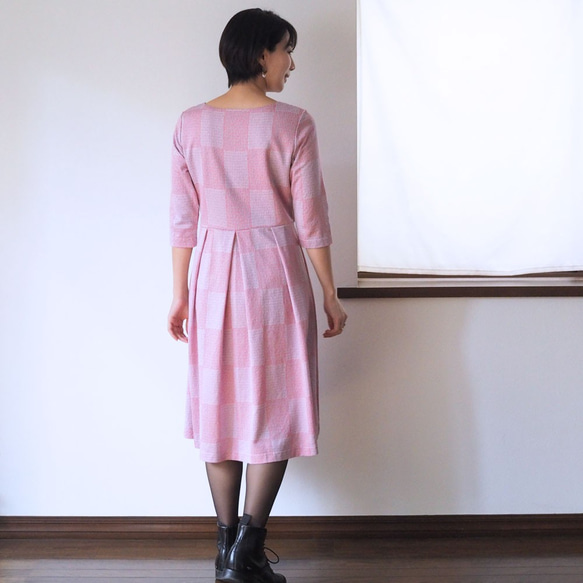 【XS-LL定做】阿米甚風簡約連衣裙◇格子格紋提花（粉色） 第7張的照片