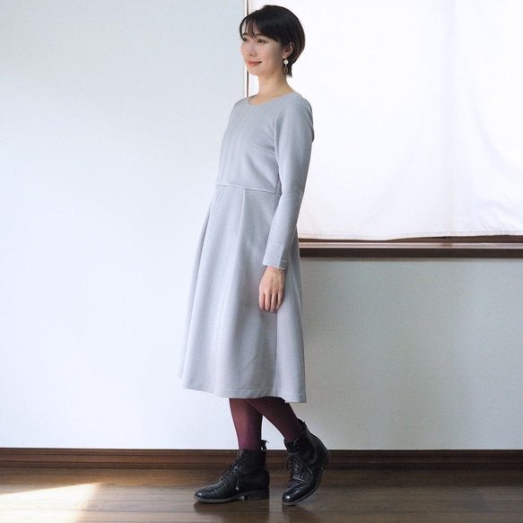 [XS-LL定做]軍裝風格的簡單連衣裙◇人字紋淺灰色*厚面料* 第4張的照片