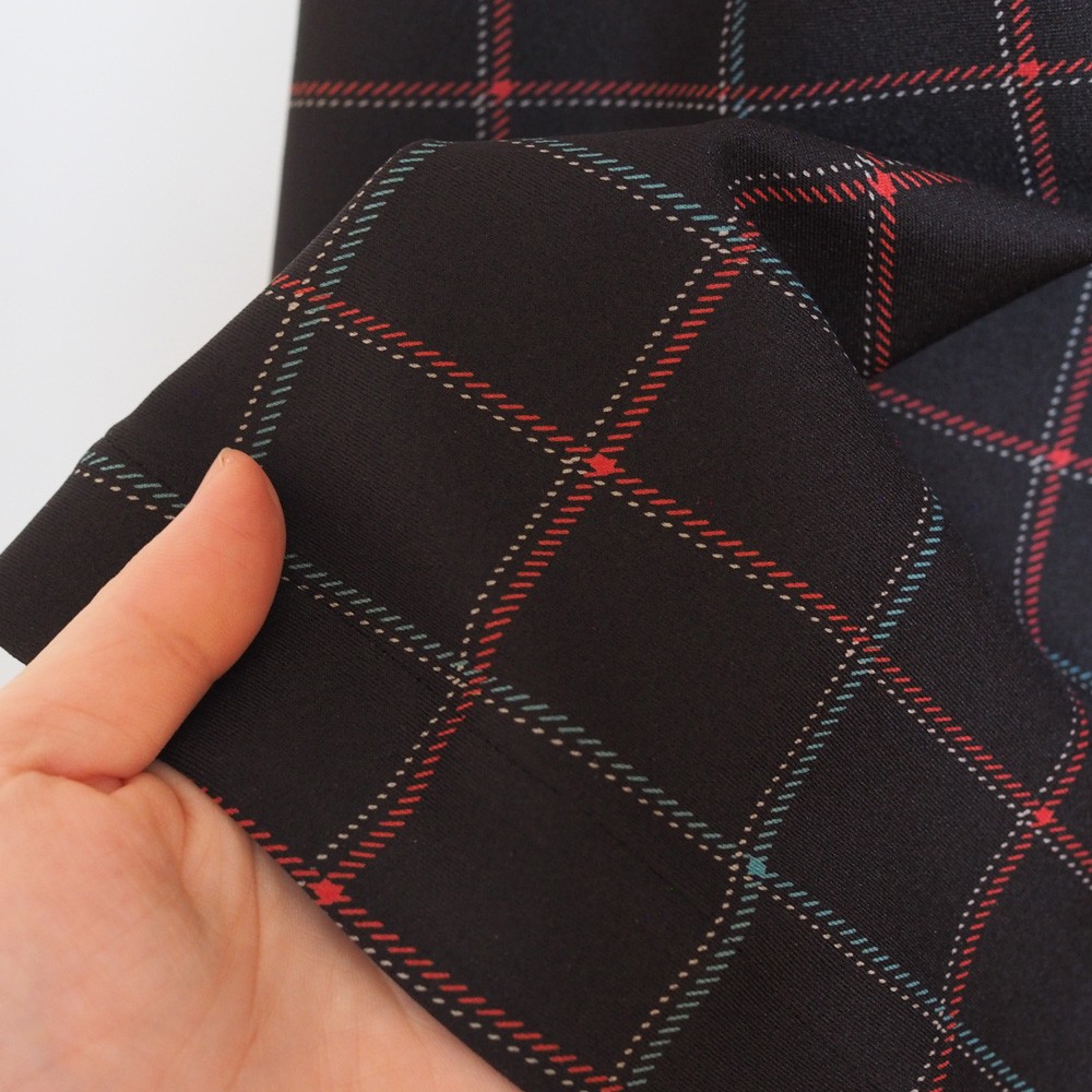 【受注制作】アーミッシュ風シンプルワンピース◇ブラック・チェック柄 *厚手ストレッチ生地*