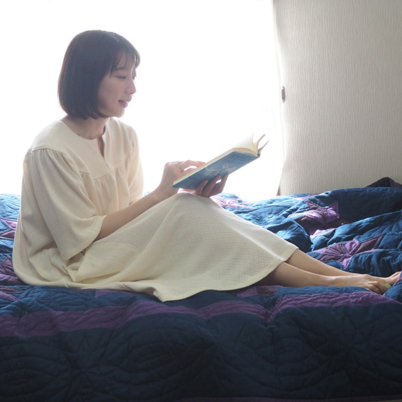 【100%有機棉未染色/無痕白色】阿米甚寬鬆睡衣（睡衣） 第3張的照片
