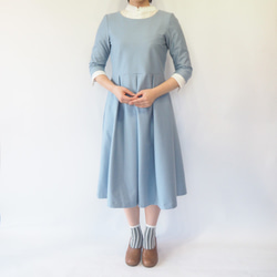 [XS-LL定做]阿米甚人風格簡單連衣裙◇牛仔布淺藍色 第6張的照片