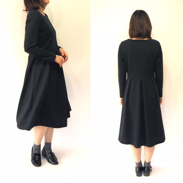 [S]軍裝風格的簡單連衣裙◇長袖（黑色）*厚面料* 第4張的照片