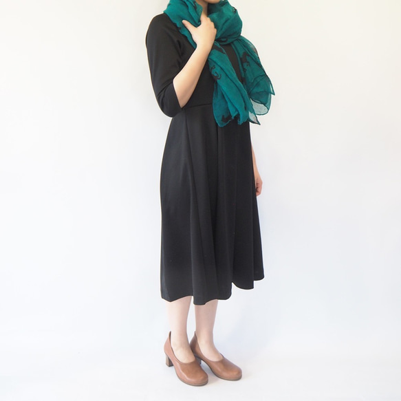 [M]阿米甚人式簡單連衣裙◇四分之三的袖子（正式黑色）*標準面料* 第6張的照片