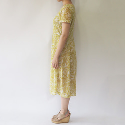 【M】阿米甚風格簡約連身裙◇短袖（棕櫚葉/黃綠色）*薄布* 第4張的照片