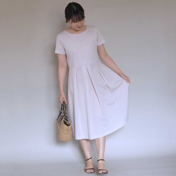 [XS-LL定做]阿米甚人風格的簡單連衣裙◇粉色灰色（薄面料）*圖形檢查圖案* 第2張的照片