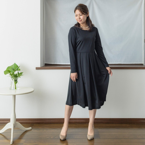 [M]阿米甚人風格的簡單連衣裙◇長袖（正式黑色）*經典面料* 第3張的照片