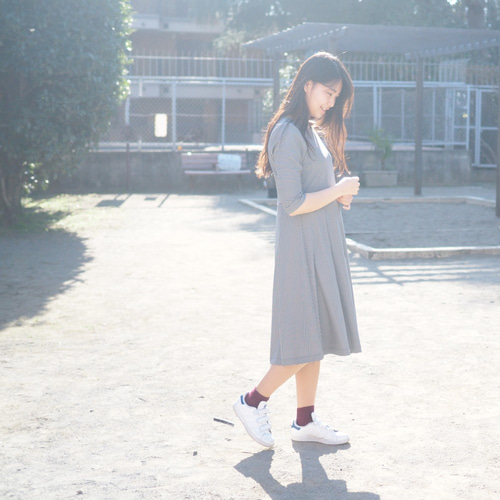 受注制作】アーミッシュ風シンプルワンピース◇千鳥格子柄（白×黒  