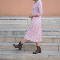 [XS-LL定做]阿米甚人風格的簡單連衣裙◇植物圖案，淡粉紅色（薄面料） 第3張的照片