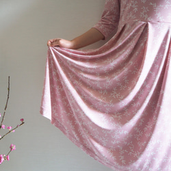 [XS-LL定做]阿米甚人風格的簡單連衣裙◇植物圖案，淡粉紅色（薄面料） 第4張的照片