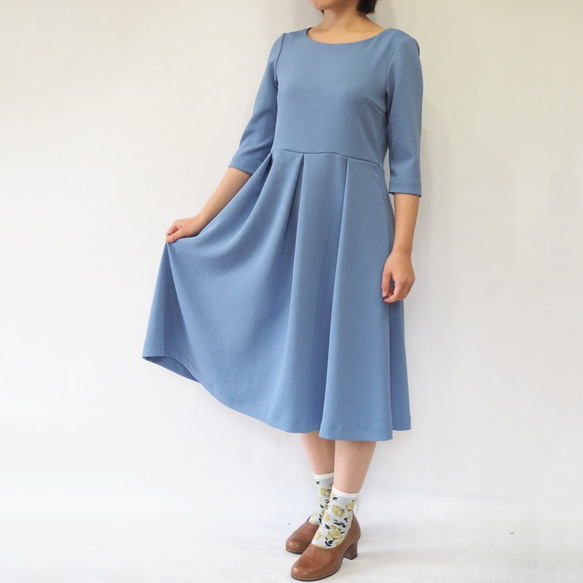 [XS-LL定做]阿米甚人風格的簡單連衣裙◇藍灰色（具有可見紋理的自然紋理） 第1張的照片