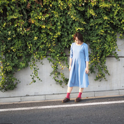 [S]阿米甚風格簡約連衣裙七分四分袖（藍灰色）*自然紋理，質感可見* 第5張的照片
