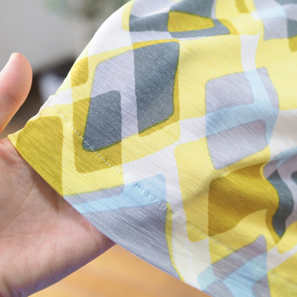 [XS-LL定制生產]阿米甚人風格的簡單連衣裙◇黃色和灰色的菱形圖案（薄面料） 第5張的照片