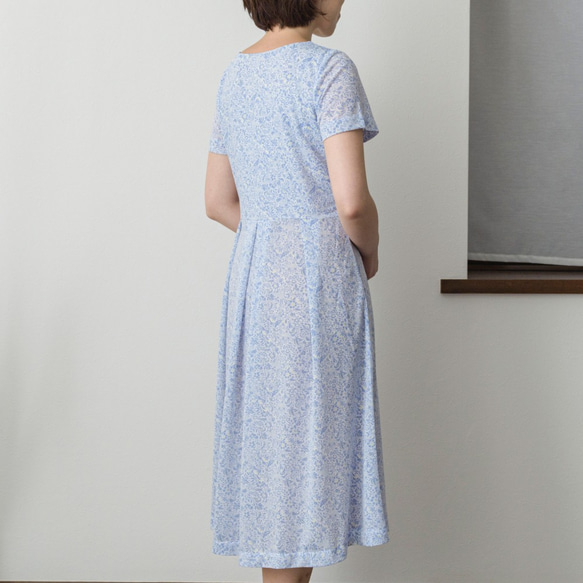 [XS-LL定做]阿米甚人風格的簡單連衣裙◇植物圖案（藍色）*薄面料* 第7張的照片
