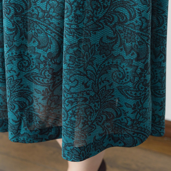 [M]阿米甚人風格的簡單連衣裙◇蕾絲圖案（綠色）*薄面料* 第6張的照片