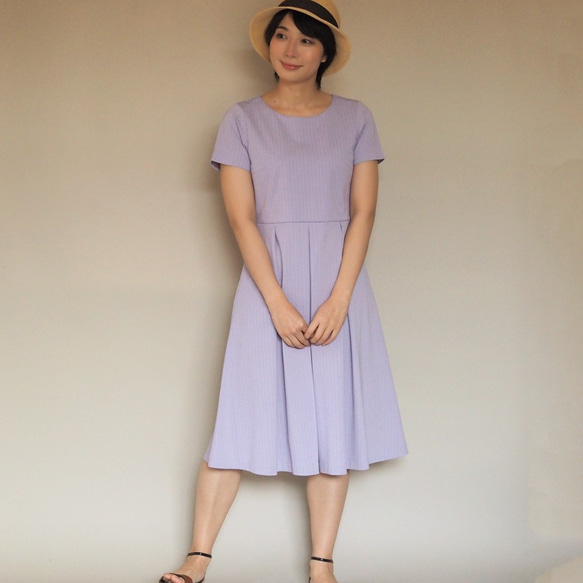 【XS-LL定做】阿米甚式簡約連衣裙◇人字紋淺紫*面料略薄* 第1張的照片