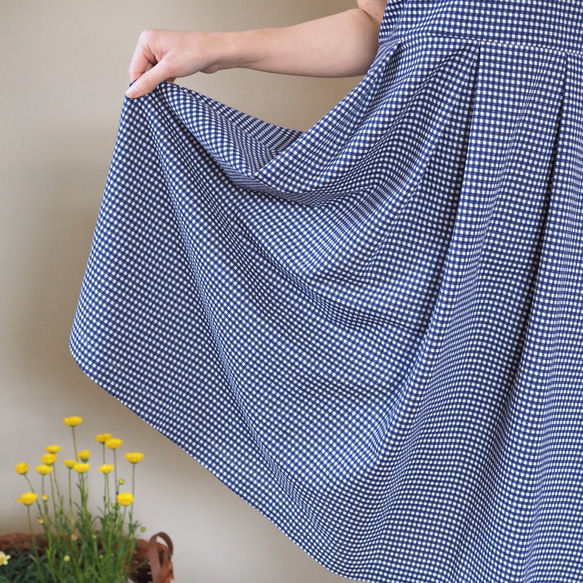 [定做的XS-LL]阿米甚人風格的簡單連衣裙◇方格布式（藍色）*薄面料* 第4張的照片