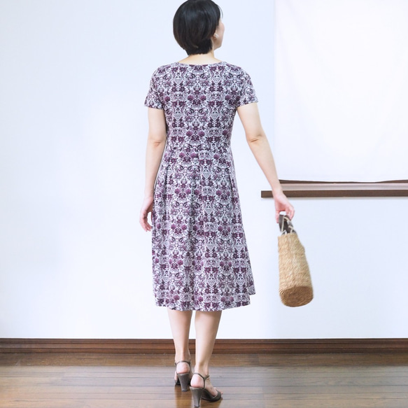 [XS-LL定做生產]阿米甚人式簡單連衣裙◇蔓藤花紋花朵圖案/紅色紫色（薄面料） 第4張的照片