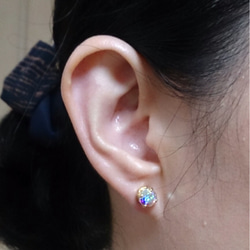 2way スワロフスキー＆パールのマグネットピアス クリスタルオーロラ