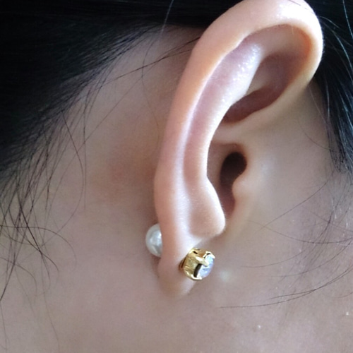 2way スワロフスキー＆パールのマグネットピアス クリスタルオーロラ