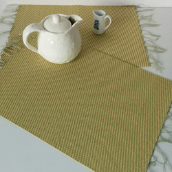 和紙の畳のランチョンマット　変わり織　緑×黄金 1枚目の画像