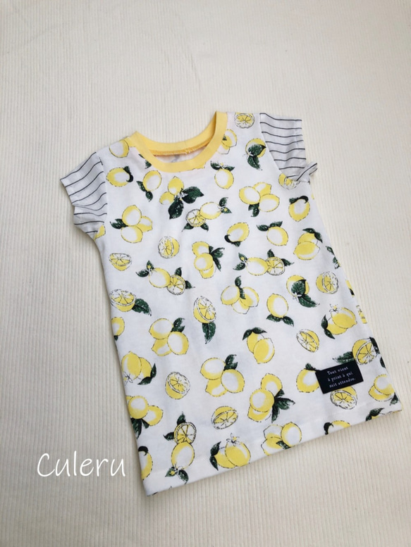 【100】レモン柄×ストライプの爽やかTシャツ 4枚目の画像