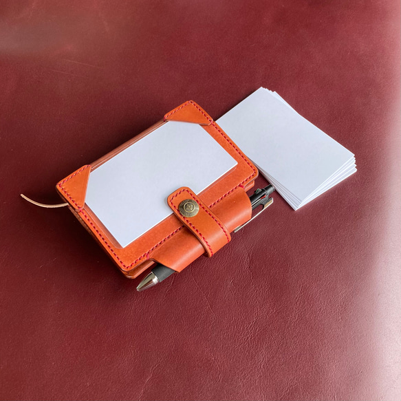 【ミニ6「 情報カード」赤茶】 筒状ペンホルダーのシステム手帳 mini6 パスポートケース SN6-002rbn 7枚目の画像