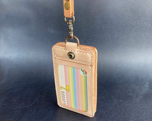 4面タイプ・生成り】IDカードケース CC4-20ki 手縫い 定期入れ 身分