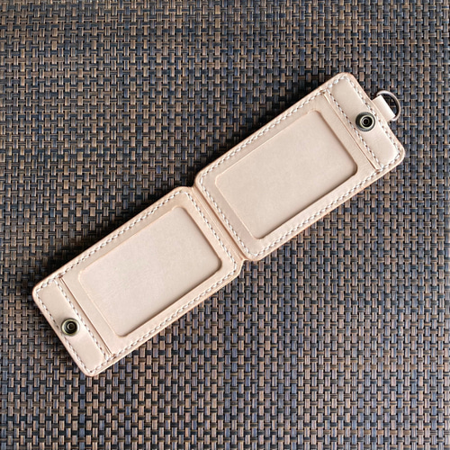 4面タイプ・生成り】IDカードケース CC4-20ki 手縫い 定期入れ 身分