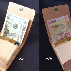 海外旅行用【右開口ｶｰﾄﾞﾎﾟｹｯﾄ3 kinari】小さい紙幣の薄型シンプル札ばさみ MC-11 マネークリップ 1枚目の画像