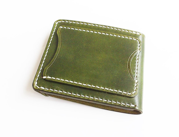 [右開口卡袋3]薄型簡易紙幣剪MC-10-1帶側護罩的錢夾橄欖色 第3張的照片