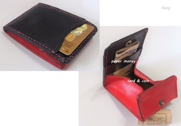 卡片和硬幣錢包Ⅱ CC-06-3 Coin case Nume 皮革 BLACK &amp; RED 第1張的照片