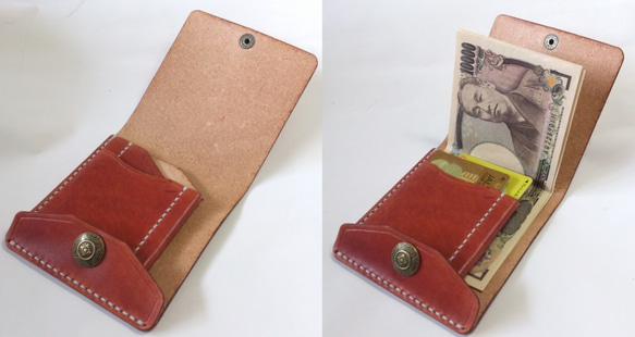 【右開卡袋2紅棕色十字勾】薄款簡約剪刀MC-08+錢夾Nume皮革 第2張的照片