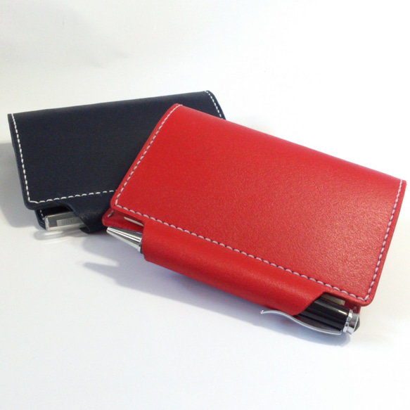 迷你 6 管狀筆筒系統筆記本 B7 護照套鞣製地板皮革紅色皮革筆記本 [客製化] 第1張的照片