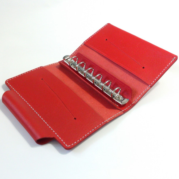 迷你 6 管狀筆筒系統筆記本 B7 護照套鞣製地板皮革紅色皮革筆記本 [客製化] 第6張的照片