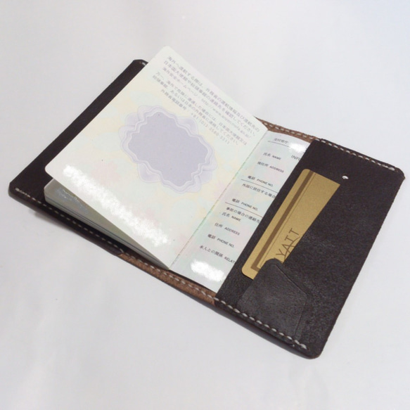可升級【手縫】簡易薄型護照套PPC  -  05護照套Nume地板皮燒製茶 第5張的照片