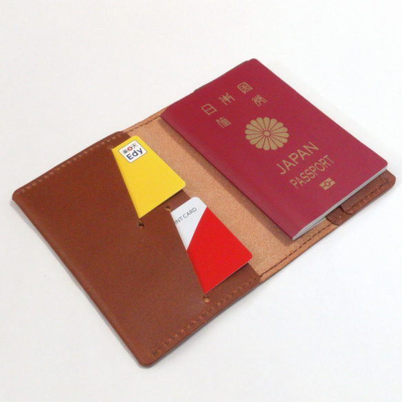 可升級[手工縫製]簡單薄護照套PPC-05br2護照套Nume地板革棕色 第6張的照片
