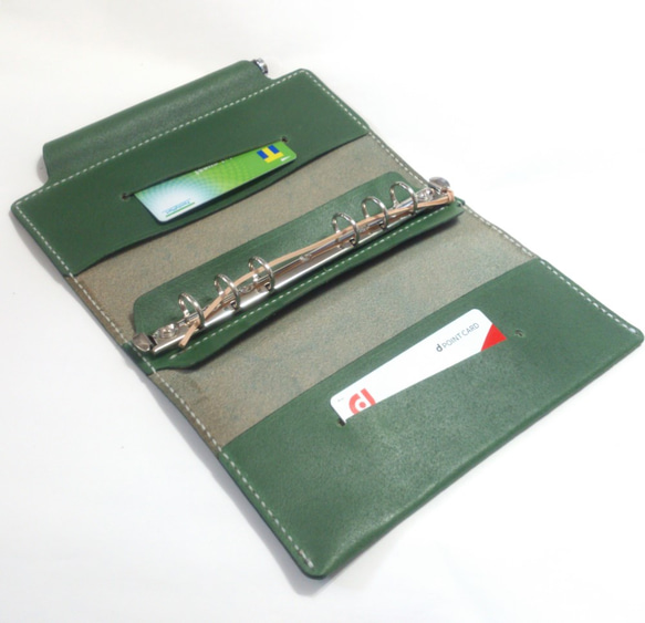 聖經系統筆記本附圓柱筆架鞣製地板皮革綠色皮革筆記本 第2張的照片