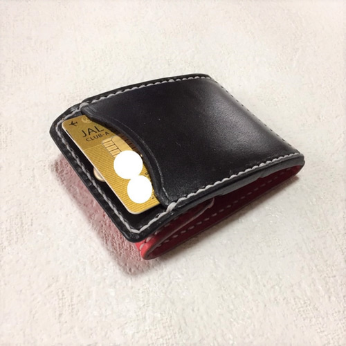 Ⅱ・黒/赤】カードとコインの財布Ⅱ CC-06-3 コインケース ヌメ