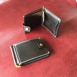 黒染め】巾85mmフラットになるマネークリップ カードポケット4+マルチ