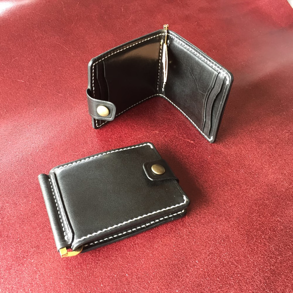 黒染め】巾85mmフラットになるマネークリップ カードポケット4+マルチ