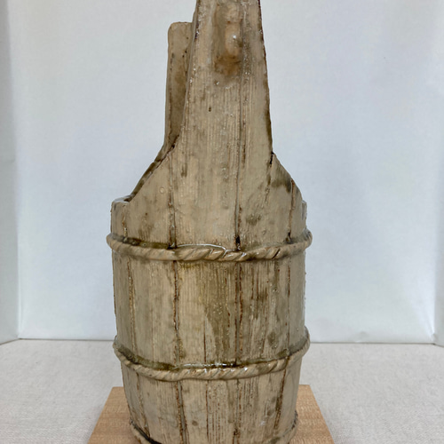 江戸時代　織部　花瓶　井戸桶に似せた花器　12.7×12.6×10cm 箱なし 606a6ebff9af5f20b893ed19d0f76f