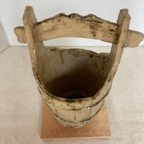 江戸時代　織部　花瓶　井戸桶に似せた花器　12.7×12.6×10cm 箱なし 江戸時代 織部 花瓶 井戸桶に似せた花器 12.7×12.6×10cm 箱