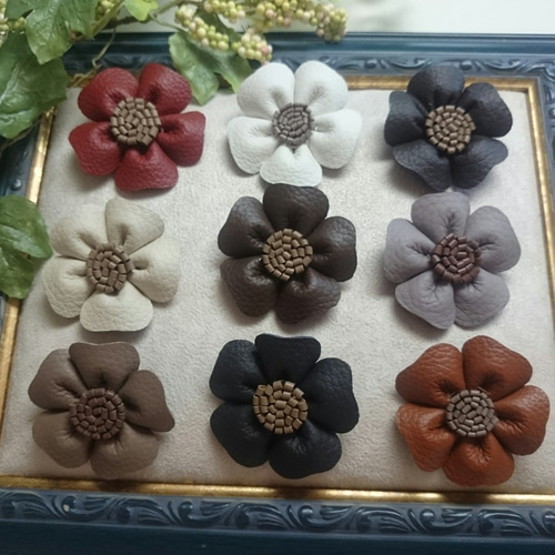 本革レザーフラワー 一重ヘアゴム（Ⅿ） ヘアゴム HANA＊NARA 通販