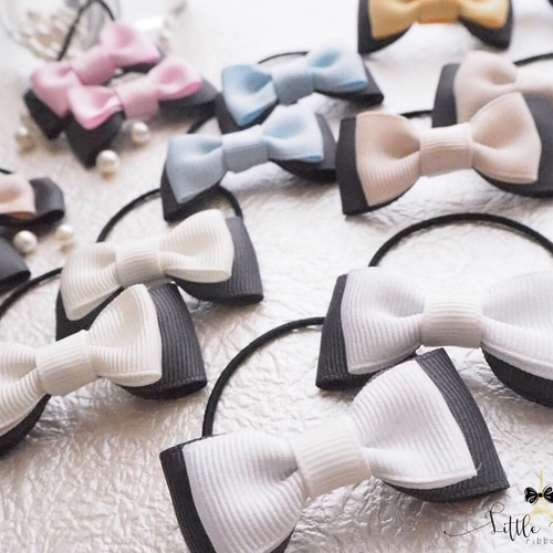 ヘアゴム キッズゴム ハンドメイド リボン 2個セット❣️1セットのみ❣️30. ヘアゴム リボン ひらひら ツートンデザイン 2個セット 全4色 おしゃれ