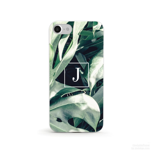 【名入れ可】Monstera Leaf + Your Initial クリアソフト ケース iPhone13 対応 5枚目の画像