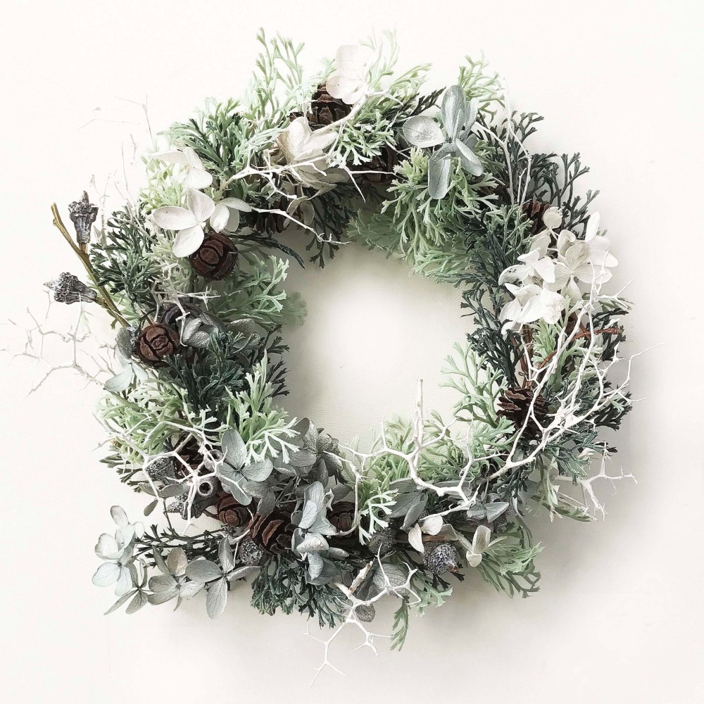 紫陽花（あじさい）のプリザーブドフラワー秋冬リース  winter-07