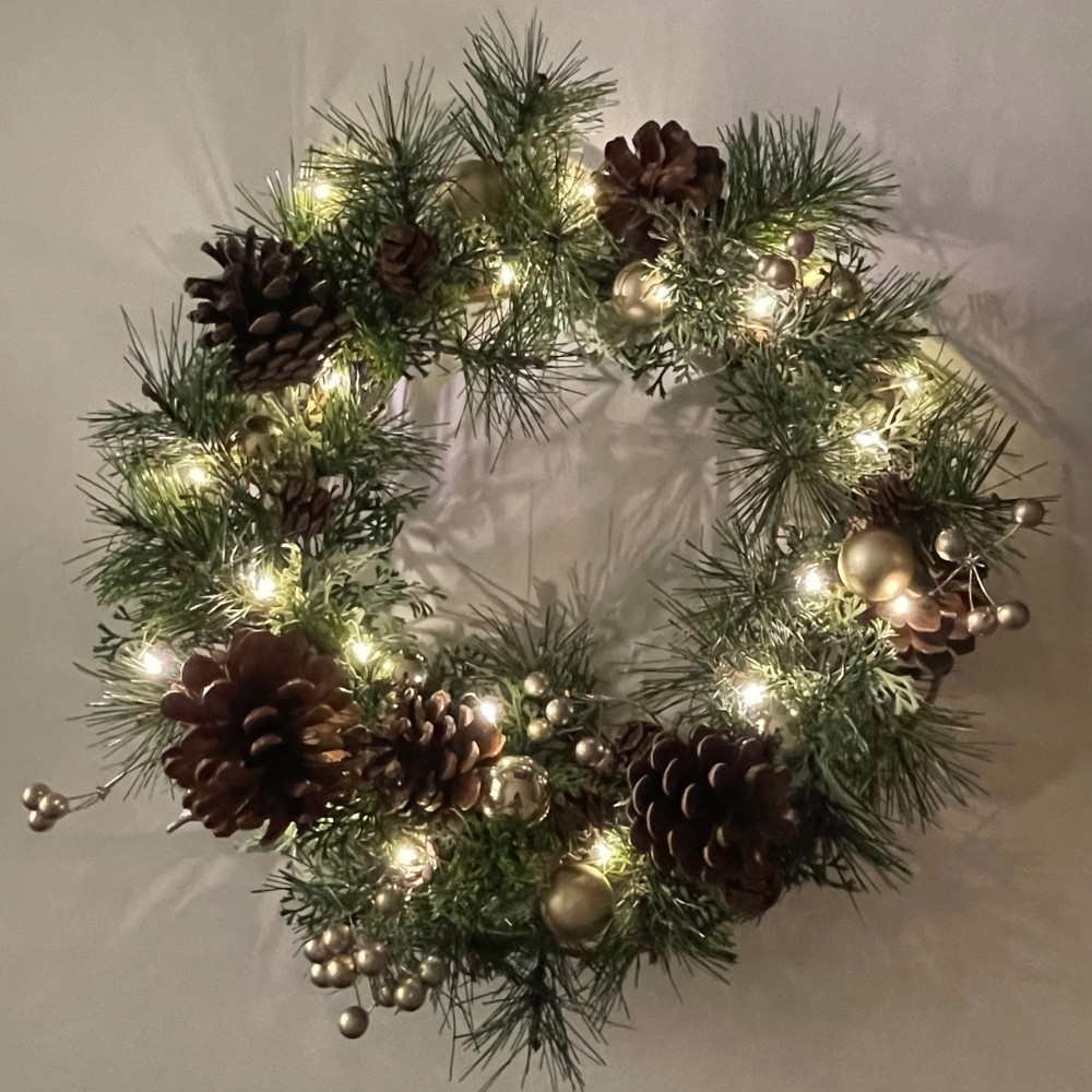 クリスマス パインリース 30cm  LEDイルミネーション付き chpn-21 ● 送料無料